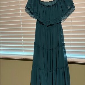 Elegant Teal Off-Shoulder Dress